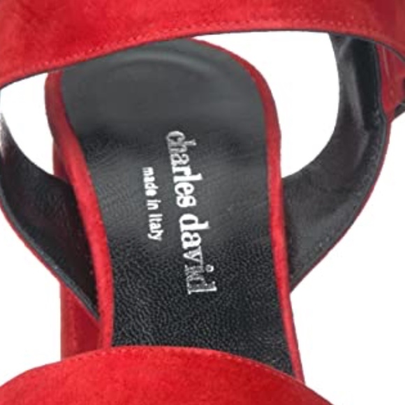 CHARLES DAVID Roan Red Suede Platform Block Heel Ankle Strap Sandals 41 - Picture 7 of 16